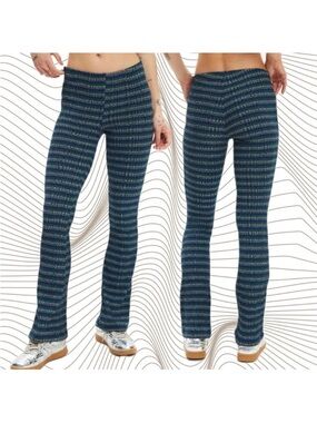 Urban Outfitters | Pria Knit Pull On Flare Pant Blue Green Tweed New Small NWT